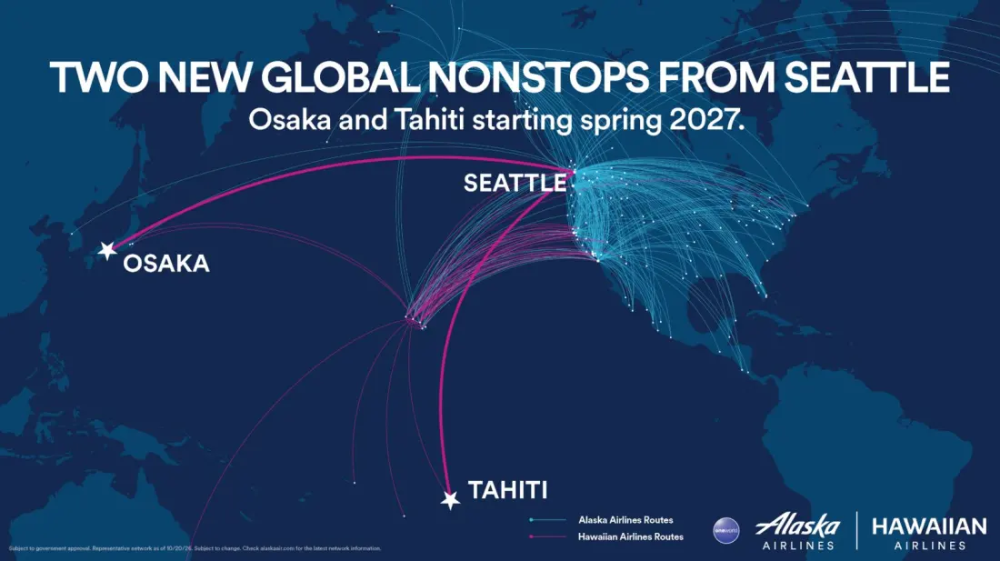 Alaska Airlines Lines Up Seattle Nonstops to Osaka and Tahiti for 2027