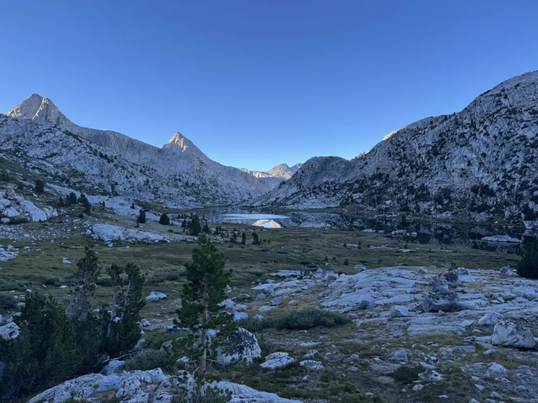 Day 11 on the John Muir Trail: Sunrise at Evolution Lake and the Climb to Muir Hut