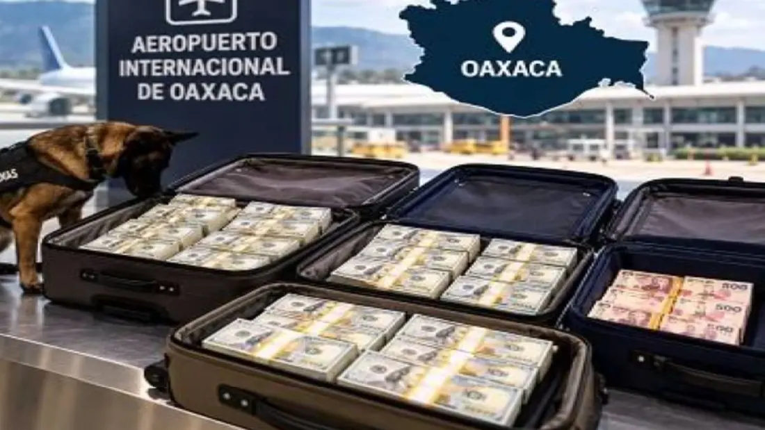Sniffer dog finds $365,865 in undeclared cash in a Dallas traveller's suitcases at Oaxaca Airport