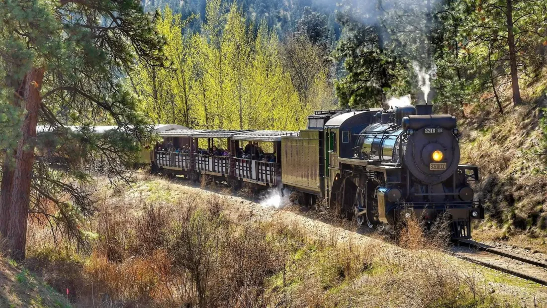 Ride a 1912 steam train through Okanagan fall colours on B.C.'s Kettle Valley Railway