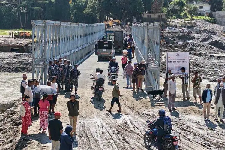 Bailey bridge over the Phalaku reconnects Rasuwa and the Langtang road